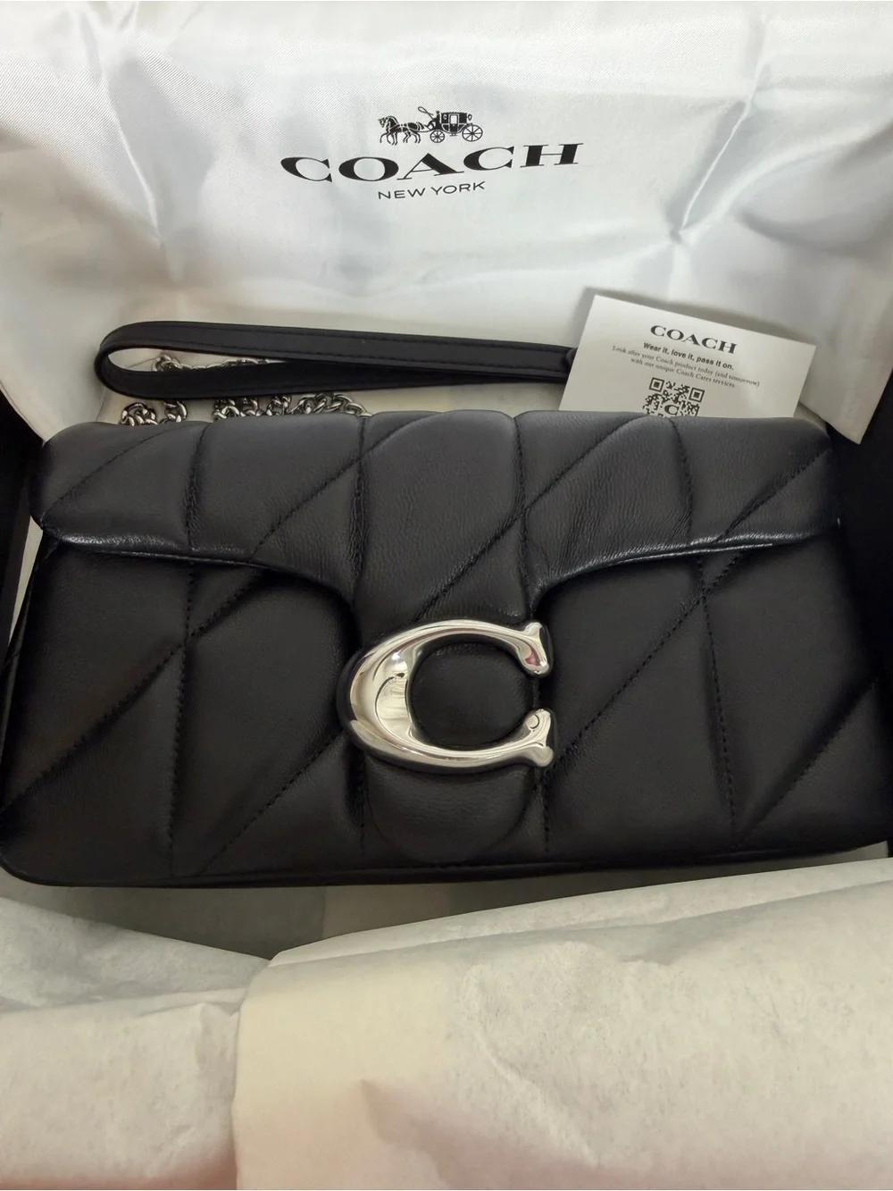 Coach Tabby Black Quilted Leather Crossbody with Silver C Hardware